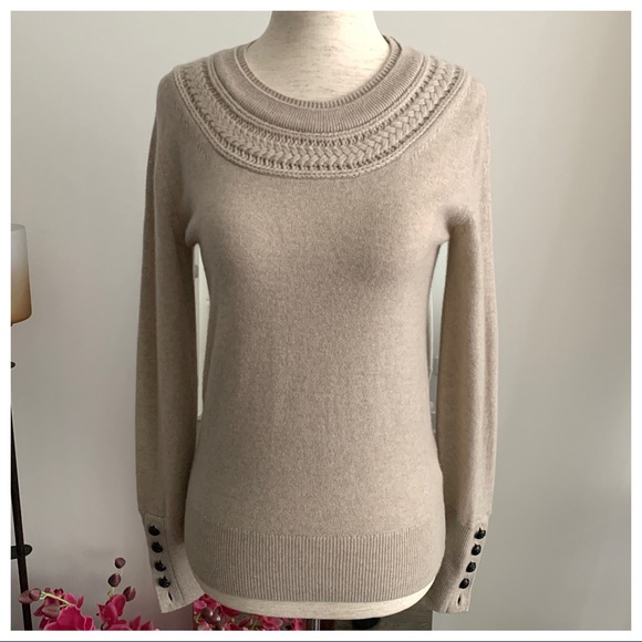 Burberry Cable Knit York Cashmere Sweater in Taupe Melange - Picture 2 of 11